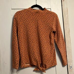 Girls XL Orange with Black Polka Dot Fleece Tie Waist Top